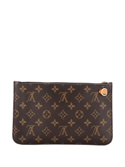 Pre-owned Louis Vuitton Neverfull Pochette Monogram Canvas Large Pouch In Brown