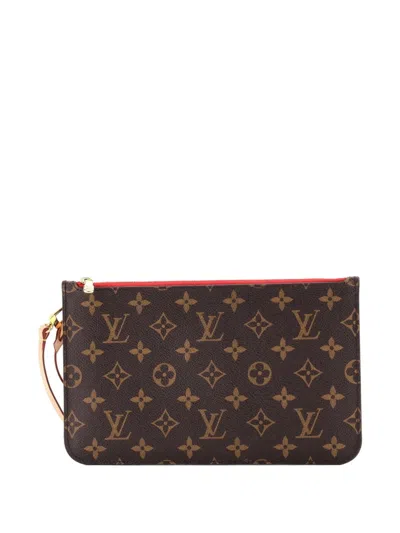 Pre-owned Louis Vuitton Neverfull Pochette Monogram Canvas Large Pouch In Brown