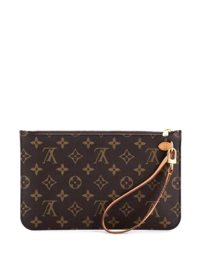 Pre-owned Louis Vuitton Neverfull Pochette Monogram Canvas Large Pouch In Brown