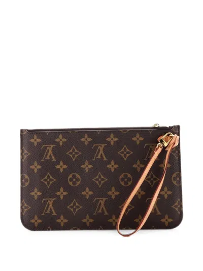 Pre-owned Louis Vuitton Neverfull Pochette Monogram Canvas Large Pouch In Brown