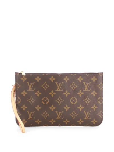 Pre-owned Louis Vuitton Neverfull Pochette Monogram Canvas Large Pouch In Brown
