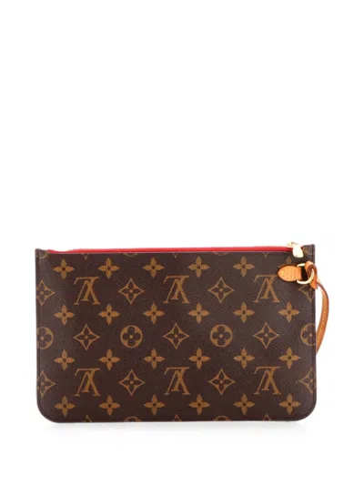 Pre-owned Louis Vuitton Neverfull Pochette Monogram Canvas Large Pouch In Brown