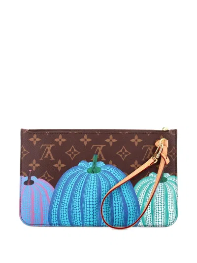 Pre-owned Louis Vuitton Neverfull Pochette Yayoi Kusama Pumpkins Monogram Canvas Large Pouch In Brown