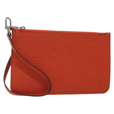 Pre-owned Louis Vuitton Neverfull Pouch Orange Leather Clutch Bag ()