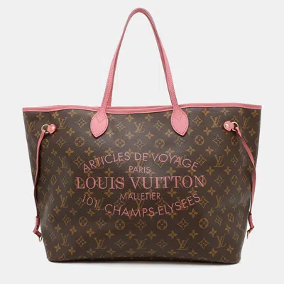 Pre-owned Louis Vuitton Neverfull Rose Velours Monogram Ikat Flower Size Gm In Brown