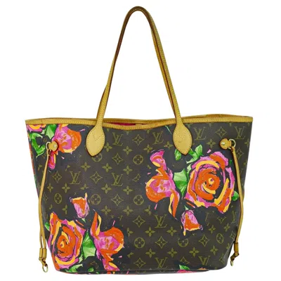 Pre-owned Louis Vuitton Neverfull Tote Limited Edition Monogram Roses Brown Canvas Tote Bag Bag ()