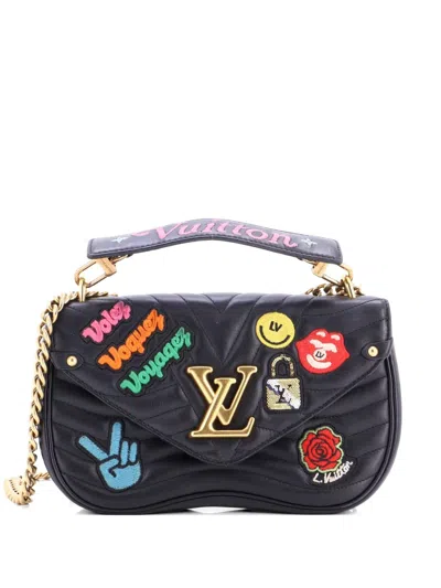 Pre-owned Louis Vuitton New Wave Chain Bag Limited Edition Patches Quilted Leather Mm Shoulder Bag In Black