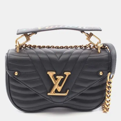 Pre-owned Louis Vuitton New Wave Chain Bag Pm Shoulder Leather Black