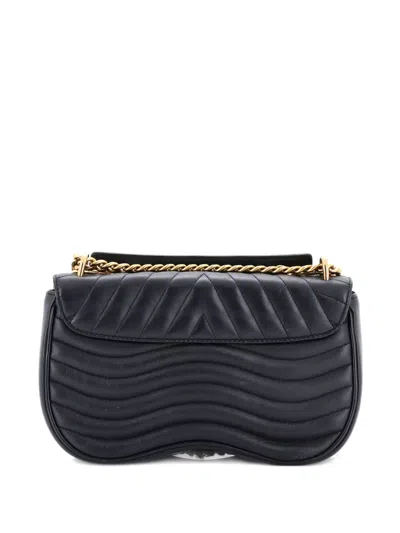 Pre-owned Louis Vuitton New Wave Chain Bag Quilted Leather Mm Crossbody Bag In Black