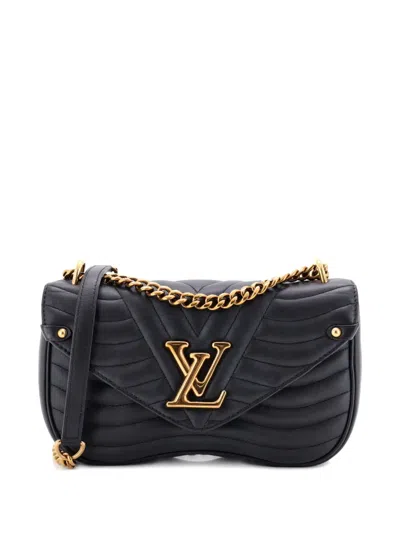 Pre-owned Louis Vuitton New Wave Chain Bag Quilted Leather Mm Crossbody Bag In Black