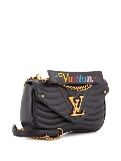 Pre-owned Louis Vuitton New Wave Chain Bag Quilted Leather Mm Crossbody Bag In Black