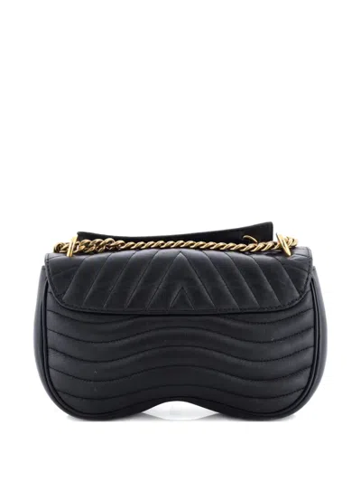 Pre-owned Louis Vuitton New Wave Chain Bag Quilted Leather Mm Crossbody Bag In Black