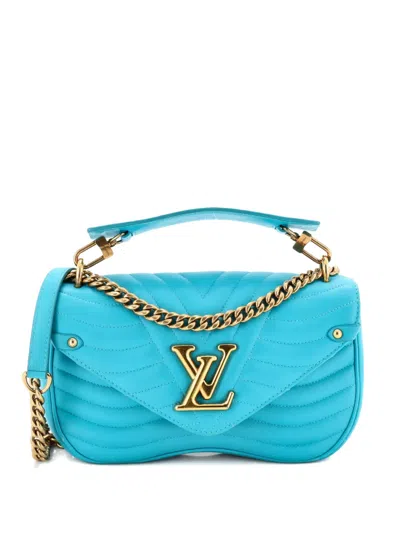 Pre-owned Louis Vuitton New Wave Chain Bag Quilted Leather Mm Crossbody Bag In Blue