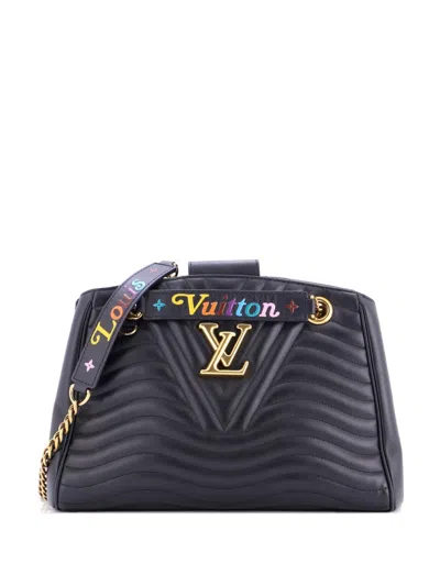Pre-owned Louis Vuitton New Wave Chain Tote Quilted Leather Shoulder Bag In Black
