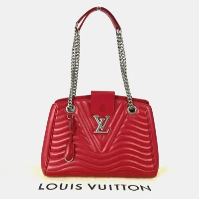 Pre-owned Louis Vuitton New Wave Chain Tote Shoulder Bag W Leather Red