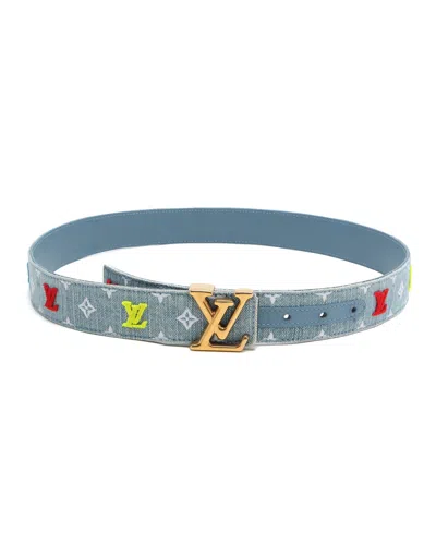 Pre-owned Louis Vuitton New Wave Denim Belt, Size 85 In Blue
