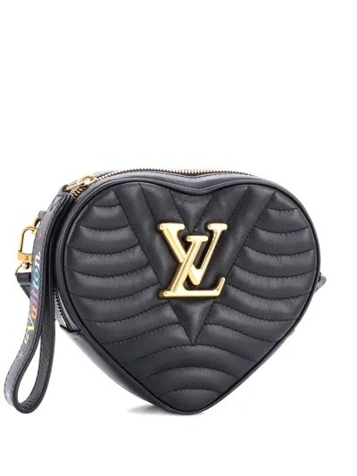 Pre-owned Louis Vuitton New Wave Heart Quilted Leather Crossbody Bag In Black