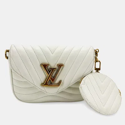Pre-owned Louis Vuitton New Wave Multi Pochette Mm Snow White Smooth Leather Crossbody Bag