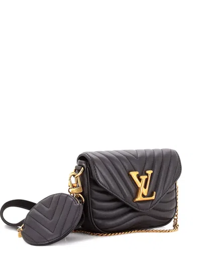 Pre-owned Louis Vuitton New Wave Multi Pochette Quilted Leather Crossbody Bag In Black