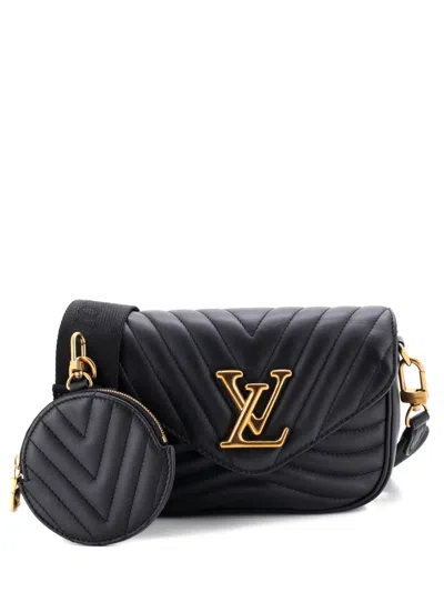 Pre-owned Louis Vuitton New Wave Multi Pochette Quilted Leather Crossbody Bag In Black