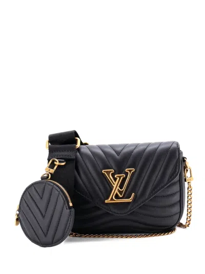 Pre-owned Louis Vuitton New Wave Multi Pochette Quilted Leather Crossbody Bag In Black