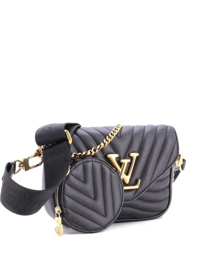 Pre-owned Louis Vuitton New Wave Multi Pochette Quilted Leather Crossbody Bag In Black