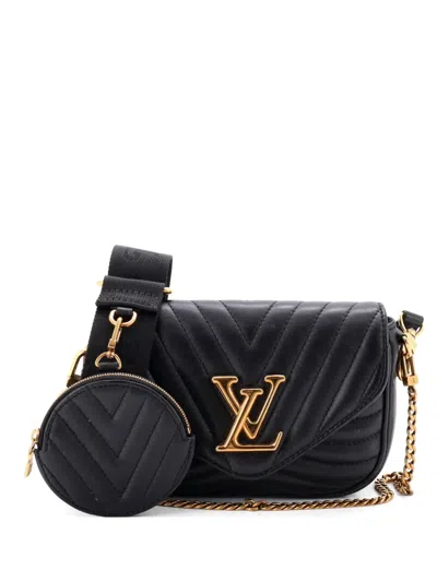 Pre-owned Louis Vuitton New Wave Multi Pochette Quilted Leather Crossbody Bag In Black