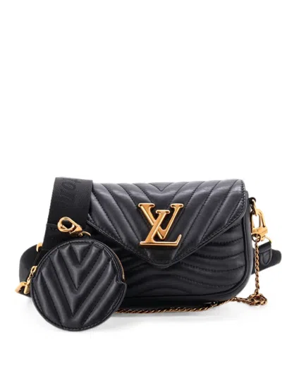 Pre-owned Louis Vuitton New Wave Multi Pochette Quilted Leather Crossbody Bag In Black