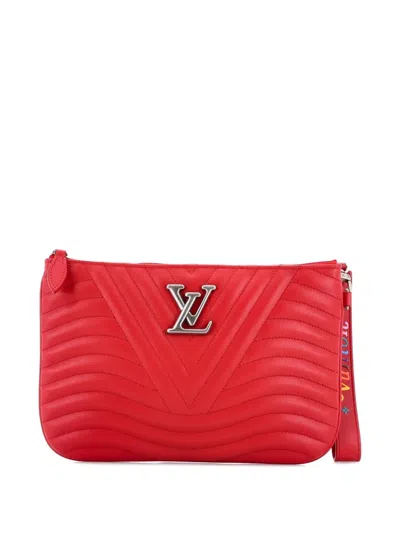 Pre-owned Louis Vuitton New Wave Zipped Pochette Quilted Leather Pouch In Red