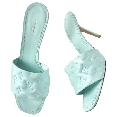 Pre-owned Louis Vuitton Nib  Revival Monogram Emboss Leather Heeled Mules Sandals 41 In Blue