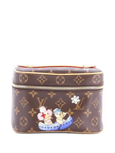 Pre-owned Louis Vuitton Nice Vanity Case Limited Edition Vivienne Xmas Monogram Canvas Mini Pouch In Brown