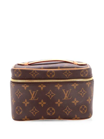 Pre-owned Louis Vuitton Nice Vanity Case Macassar Monogram Canvas Mini Pouch In Brown