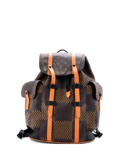 Pre-owned Louis Vuitton Nigo Christopher Limited Edition Giant Damier And Monogram Canvas Pm Backpack In Brown