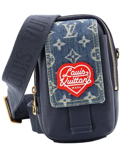 Pre-owned Louis Vuitton Nigo Flap Double Phone Pouch Monogram Denim And Taurillon  Leather (authentic Pre-love