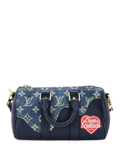 Pre-owned Louis Vuitton Nigo Keepall Bandouliere Bag Monogram Denim And Taurillon Leather Xs Shoulder Bag In 蓝色