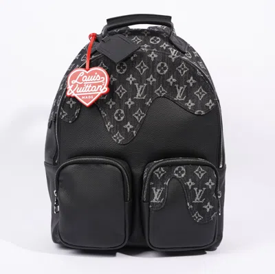 Pre-owned Louis Vuitton Nigo Multi Pocket Backpack Monogram Denim Taurillon Leather In Black