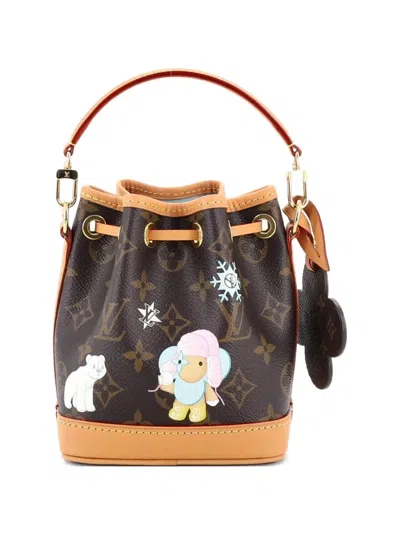 Pre-owned Louis Vuitton Noe Nm Handbag Limited Edition Vivienne Xmas Monogram Canvas Nano Bucket Bag In Brown
