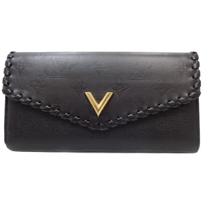 Pre-owned Louis Vuitton Noir Leather Long Wallet (bi-fold) ()