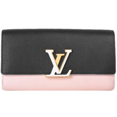 Pre-owned Louis Vuitton Noir Leather Long Wallet (bi-fold) ()