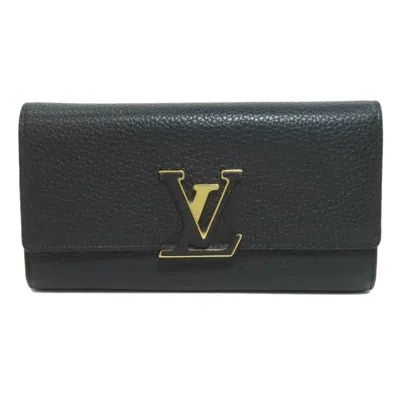 Pre-owned Louis Vuitton Noir Leather Long Wallet (bi-fold) ()
