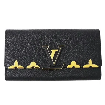 Pre-owned Louis Vuitton Noir Leather Long Wallet (tri-fold) () In Black