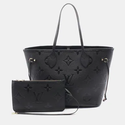 Pre-owned Louis Vuitton Noir Monogram Empreinte Leather Neverfull Mm Tote In Black