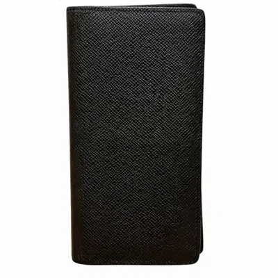 Pre-owned Louis Vuitton Noir Taiga Leather Long Wallet (bi-fold) ()