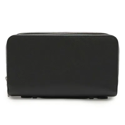 Pre-owned Louis Vuitton Noir Taiga Leather Long Wallet (bi-fold) () In Black