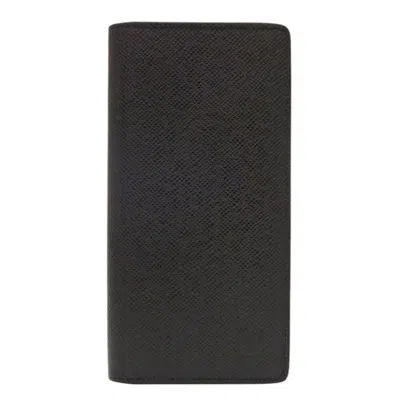 Pre-owned Louis Vuitton Noir Taiga Leather Long Wallet (bi-fold) () In Black