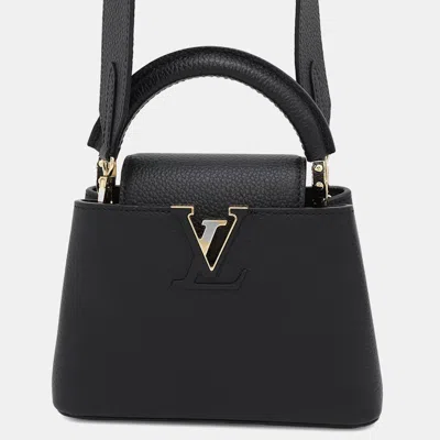 Pre-owned Louis Vuitton Noir Taurillon Leather Mini Capucines Bag