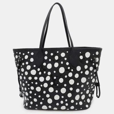 Pre-owned Louis Vuitton Noir/blanc Monogram Empreinte Leather Infinity Dot Neverfull Mm Tote Bag In Black