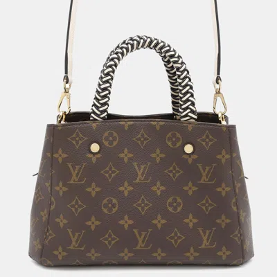 Pre-owned Louis Vuitton Noir/cream Monogram Montaigne Bb Shoulder Bag In Brown