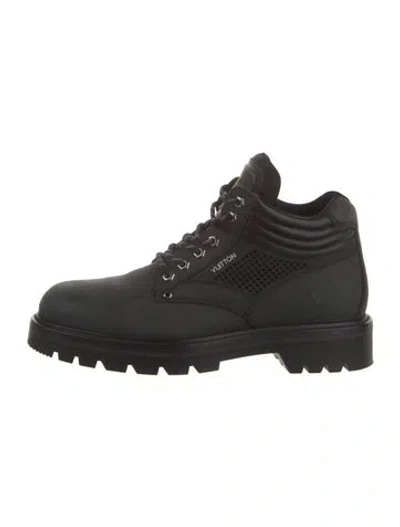Pre-owned Louis Vuitton Nubuck Combat Boots In Grey