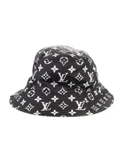 Pre-owned Louis Vuitton Nylon Monogram Reversible Bob Bucket Hat In Black